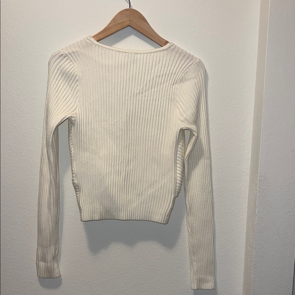 Abercrombie & Fitch Cream Ribbed Wrap Blouse - Picture 3 of 3